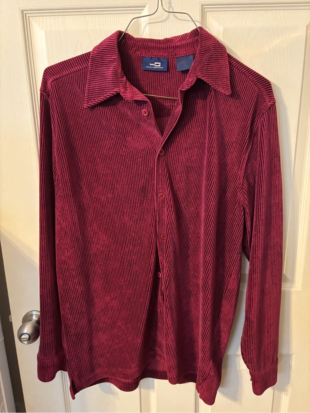 Mike Rodriguez Women’s Burgundy Ribbed Velour Button-Down Shirt Jacket